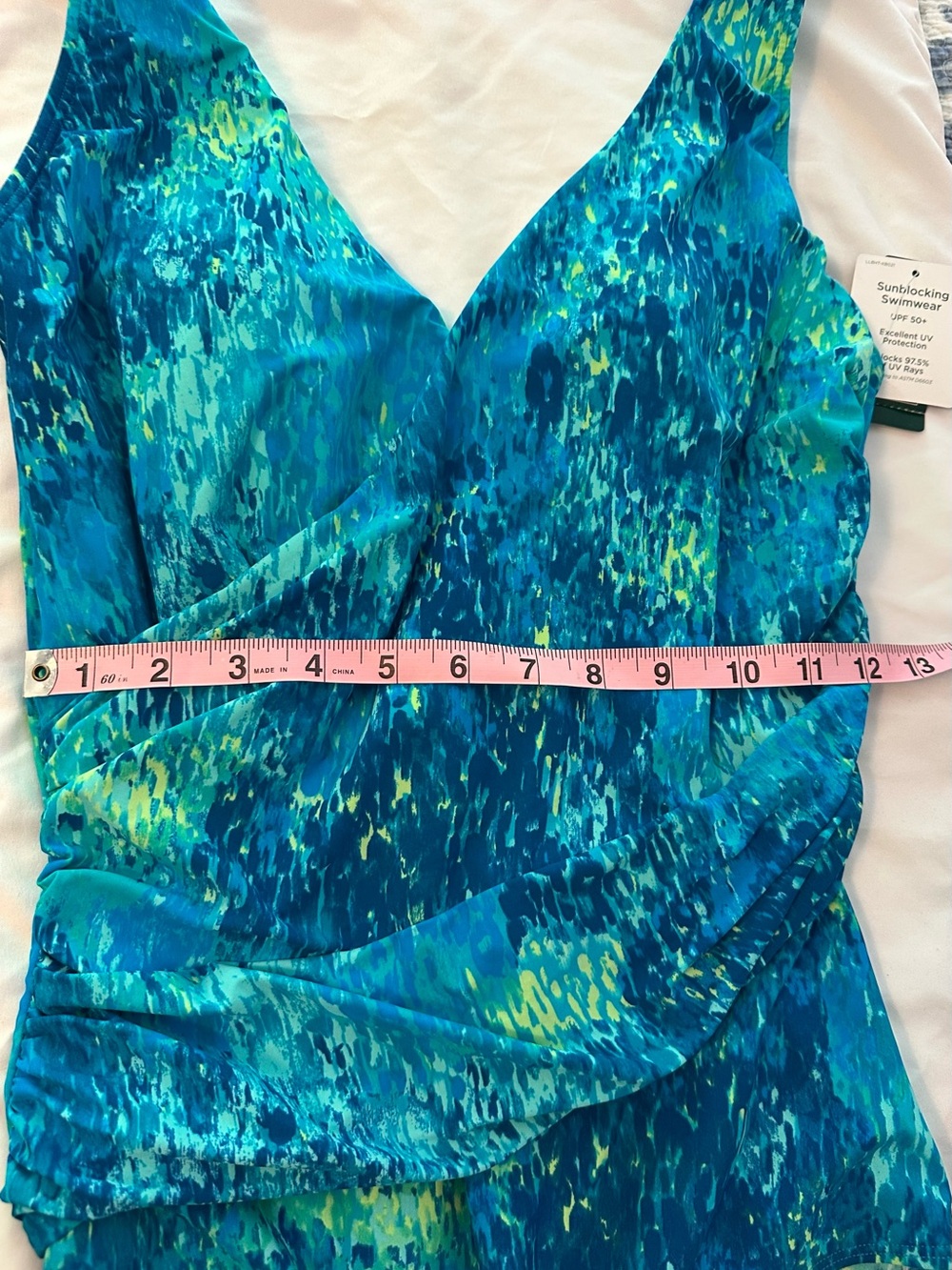 L.L. Bean Turquoise and Teal Patterned One-Piece Swimsuit - Picture 14 of 15
